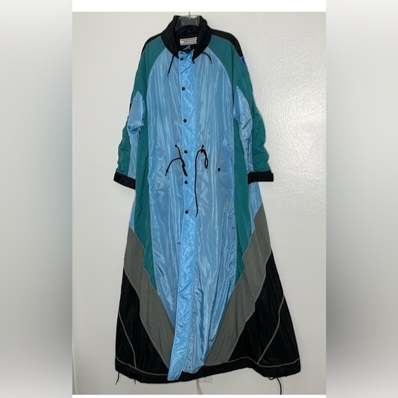 Onitsuka Tiger Blue Color Block Trench Coat Windbreaker Sample HARD TO FIND - Picture 3 of 11